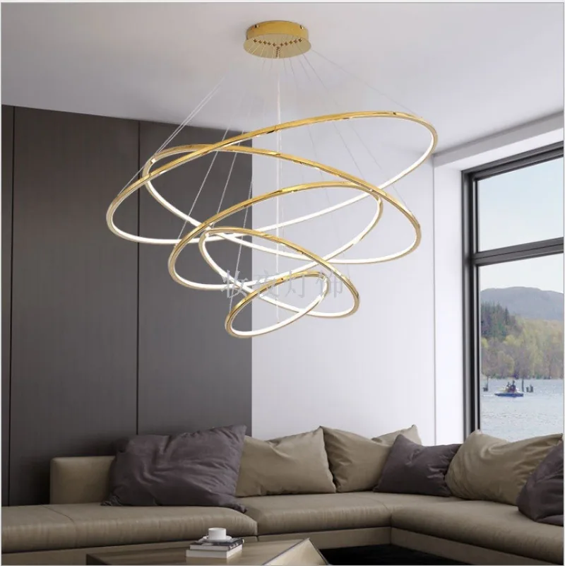 Modern Stainless Steel Ring Chandelier — Duplex, Villa & Living Room — view 6