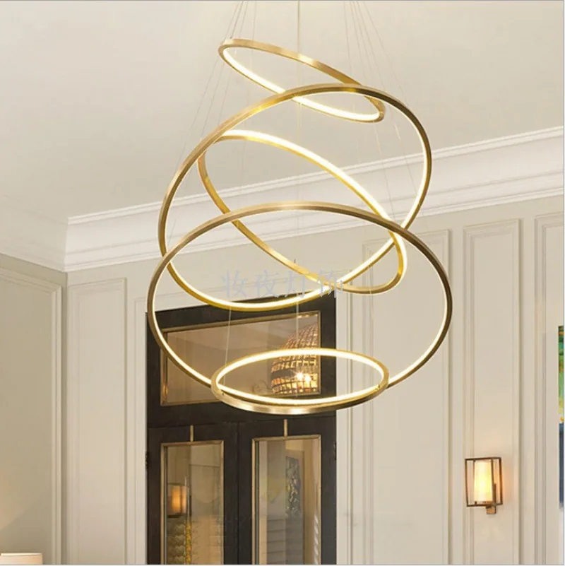 Modern Stainless Steel Ring Chandelier — Duplex, Villa & Living Room — view 8