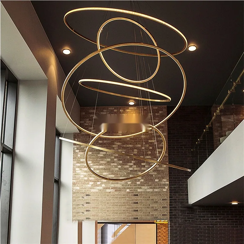 Modern Stainless Steel Ring Chandelier — Duplex, Villa & Living Room — view 1