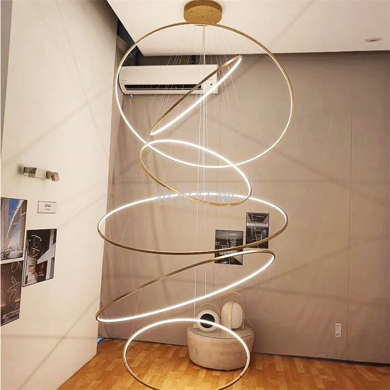 Modern Stainless Steel Ring Chandelier — Duplex, Villa & Living Room — view 2