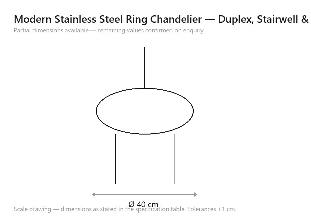 Modern Stainless Steel Ring Chandelier — Duplex, Stairwell & Villa — 尺寸图，Ø 40 cm
