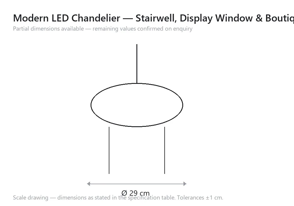 Modern LED Chandelier — Stairwell, Display Window & Boutique — scale drawing, Ø 29 cm