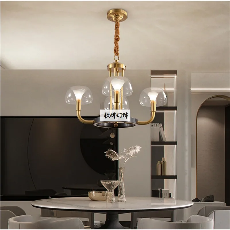 Modern Minimalist Solid Brass Chandelier — Living Room, Bedroom & Dining Room — view 2