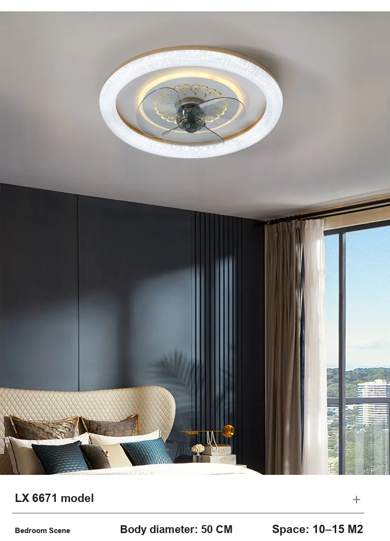 Modern Minimalist Crystal Round Ceiling Fan Light — Living Room — view 6