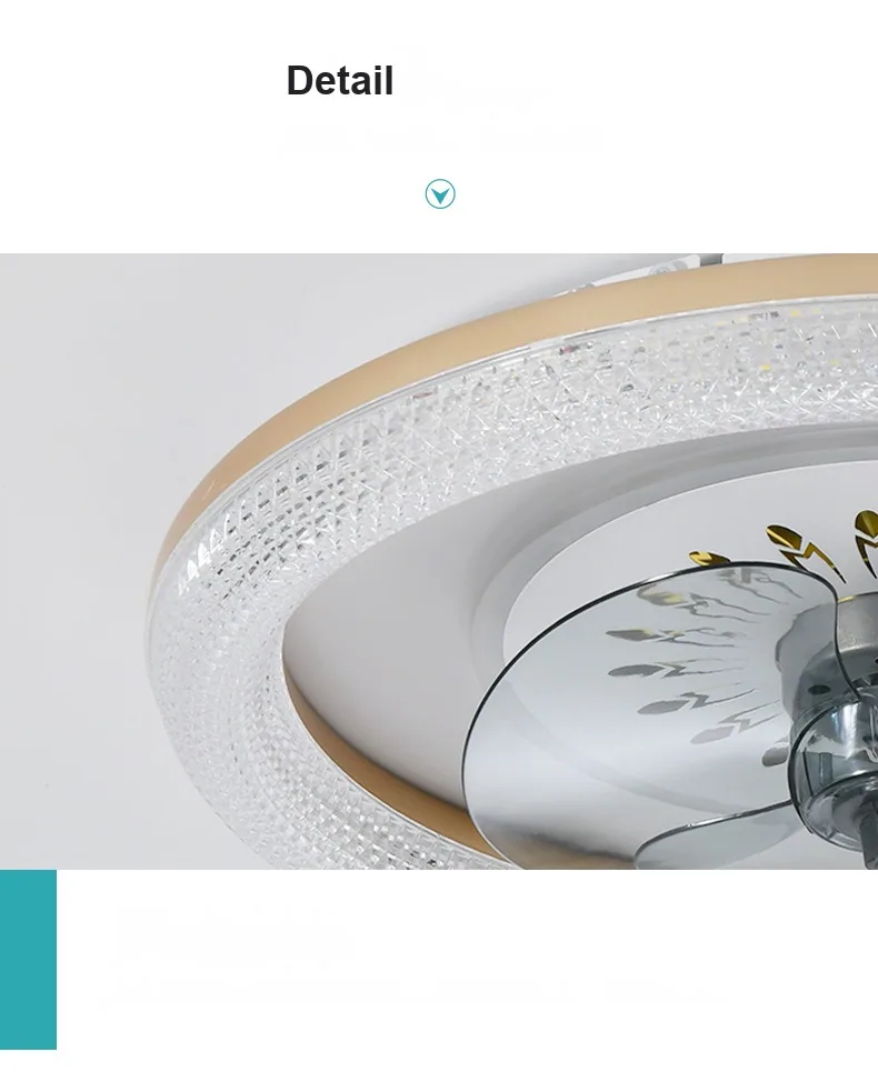 Modern Minimalist Crystal Round Ceiling Fan Light — Living Room — view 8