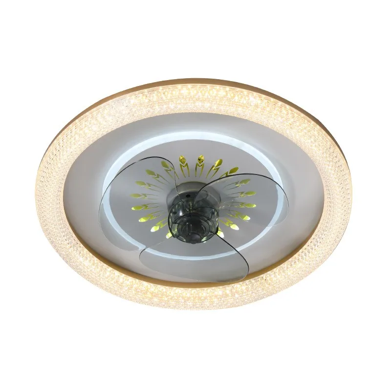 Modern Minimalist Crystal Round Ceiling Fan Light — Living Room — view 2