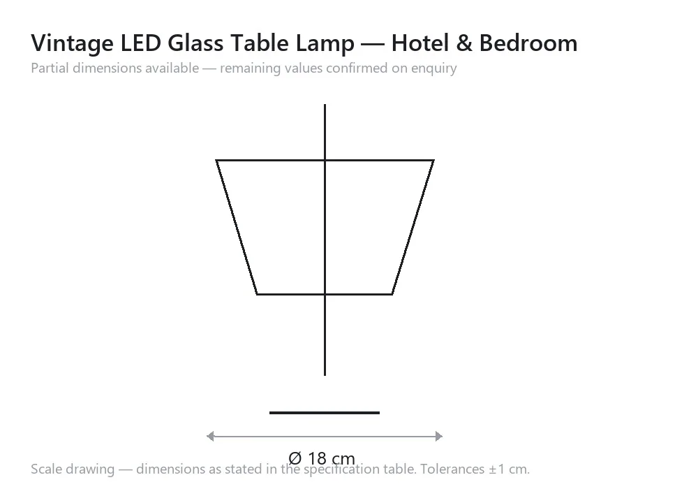 Vintage LED Glass Table Lamp — Hotel & Bedroom — scale drawing, Ø 18 cm