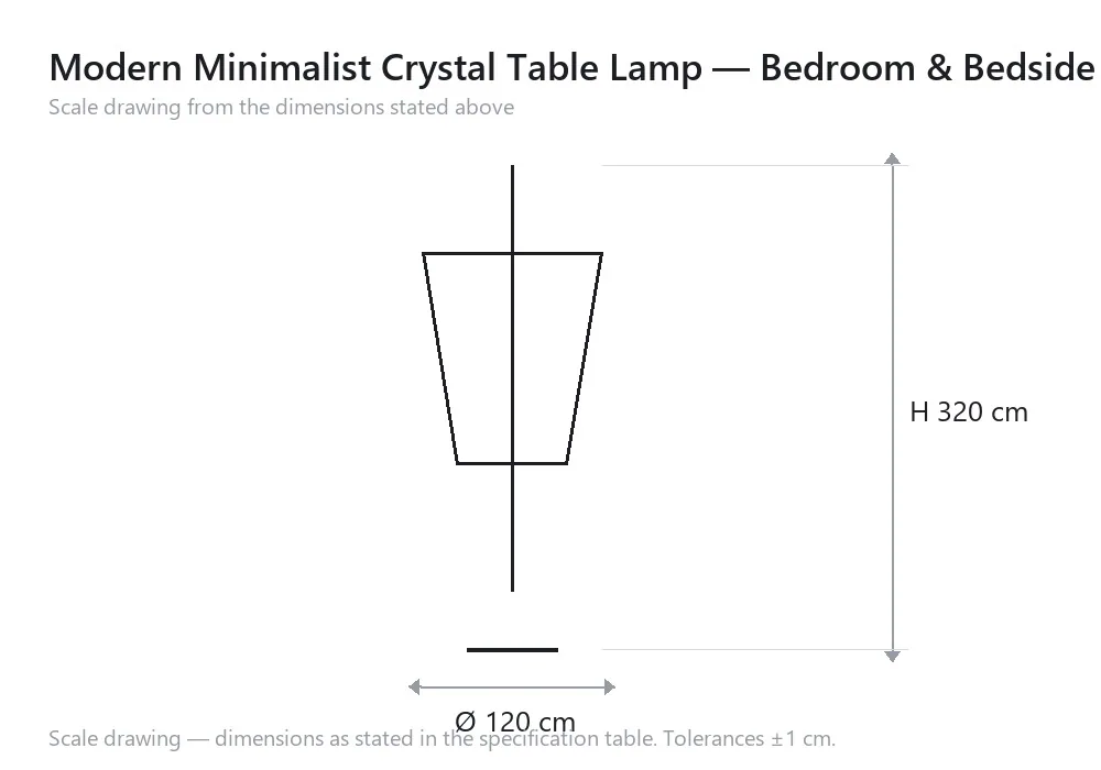 Modern Minimalist Crystal Table Lamp — Bedroom & Bedside — scale drawing, Ø 120 cm × H 320 cm