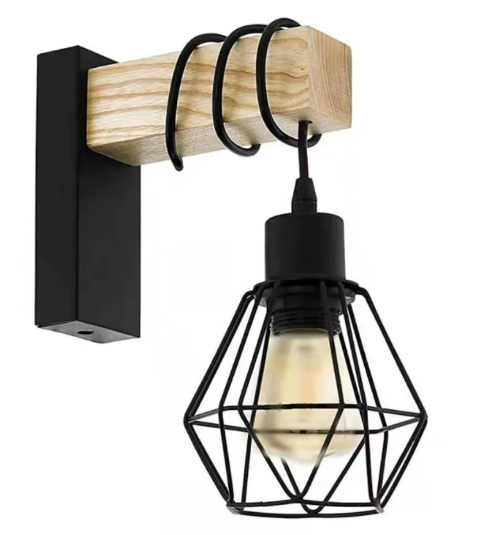 Industrial Solid Wood Single-Head Wall Lamp — Living Room & Dining Room — view 7