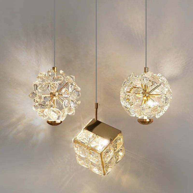 Modern Crystal Cord-Hung Chandelier — Bedroom, Bedside & Dining Room — view 1