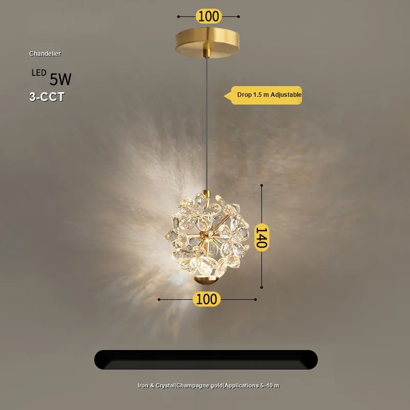 Modern Crystal Cord-Hung Chandelier — Bedroom, Bedside & Dining Room — view 6
