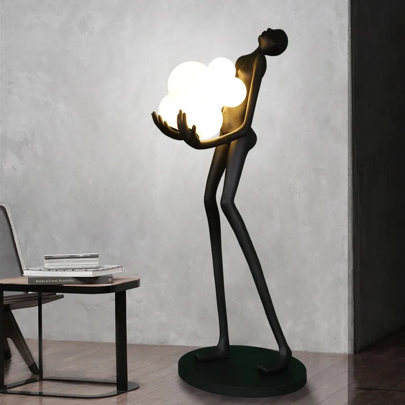 Resin Figure Sculpture Floor Lamp — Globe Holder, Show Flat Series — view 11