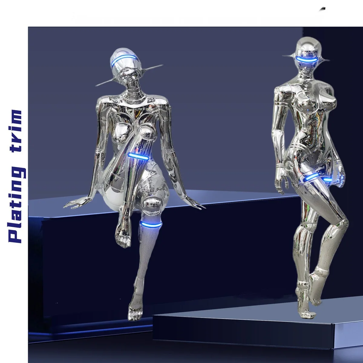 Electroplated Mecha Goddess Sculpture — Glass-Fibre Floor Art — view 1