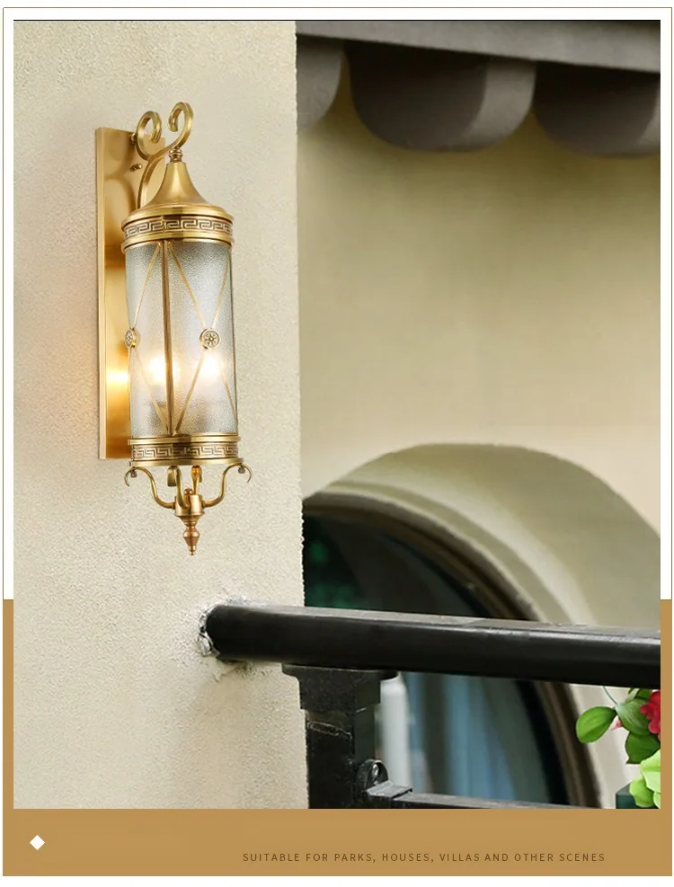 European Solid Brass Waterproof Outdoor Wall Light — Villa, Bedside & Walkway — view 8