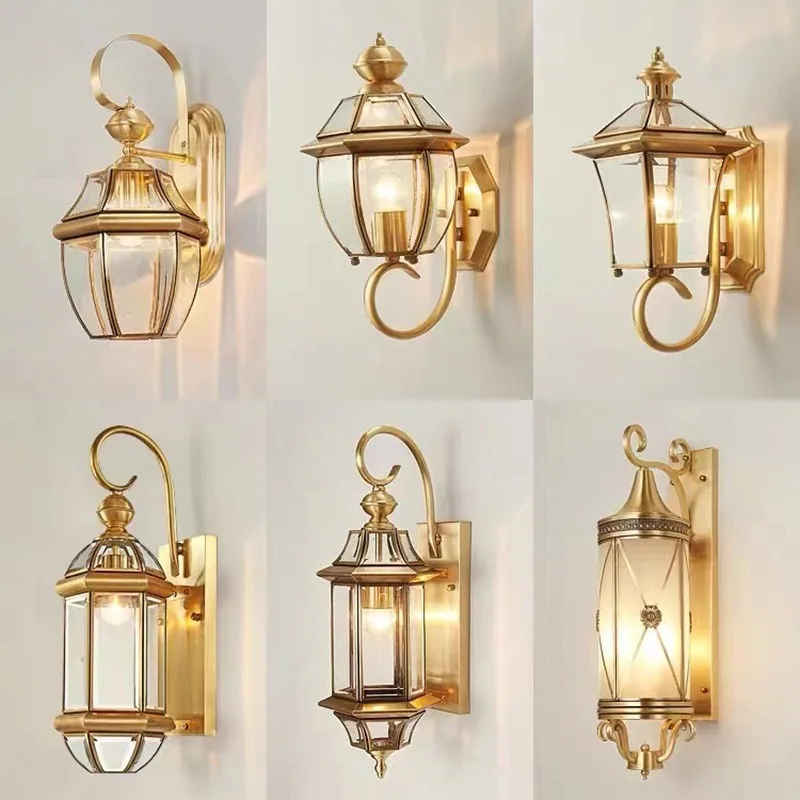 European Solid Brass Waterproof Outdoor Wall Light — Villa, Walkway & Corridor — view 1
