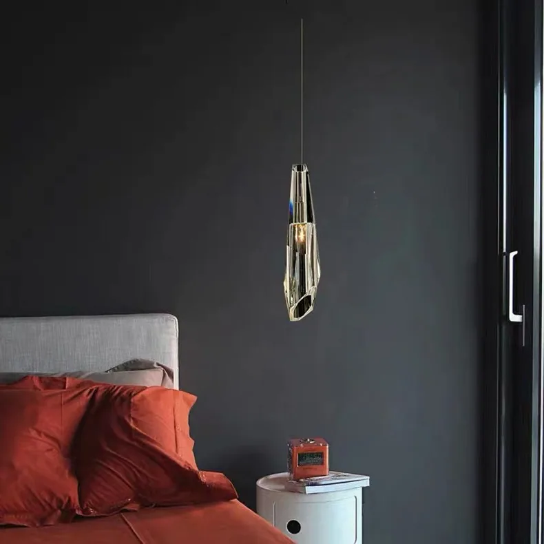 Modern Minimalist Crystal Single-Head Chandelier — Bedroom, Bedside & Bar Counter — view 13