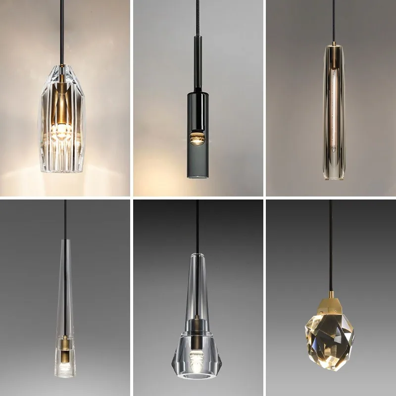 Modern Minimalist Crystal Single-Head Chandelier — Bedroom, Bedside & Bar Counter — view 1