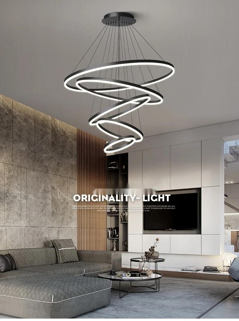 Modern Minimalist Ring Chandelier — Duplex, Villa & Living Room — view 6