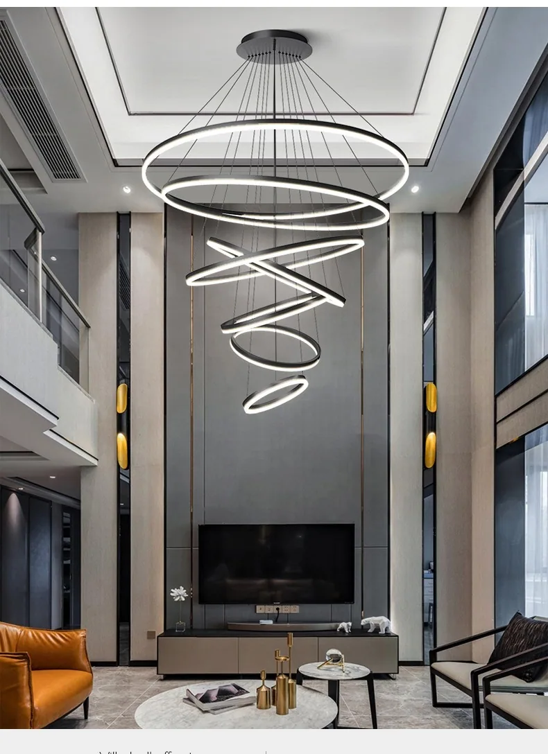 Modern Minimalist Ring Chandelier — Duplex, Villa & Living Room — view 10