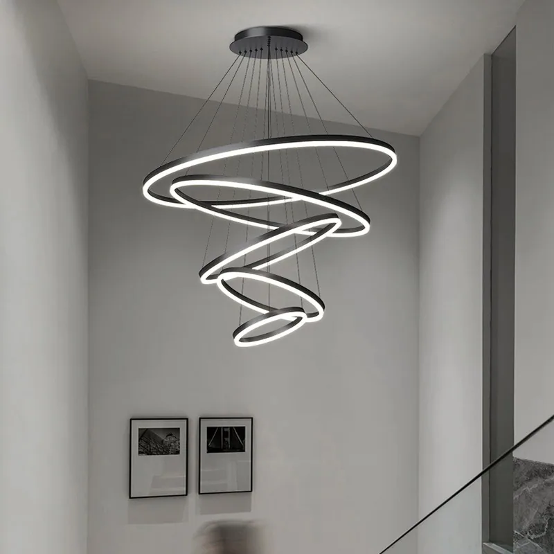 Modern Minimalist Ring Chandelier — Duplex, Villa & Living Room — view 1