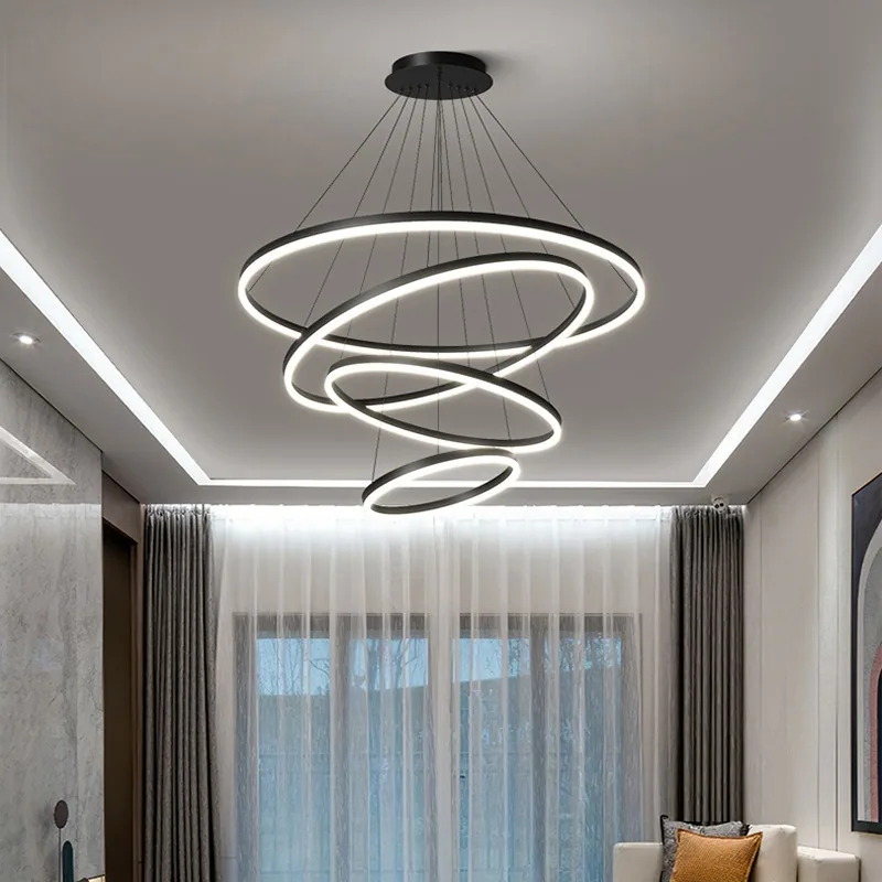 Modern Minimalist Ring Chandelier — Duplex, Villa & Living Room — view 3