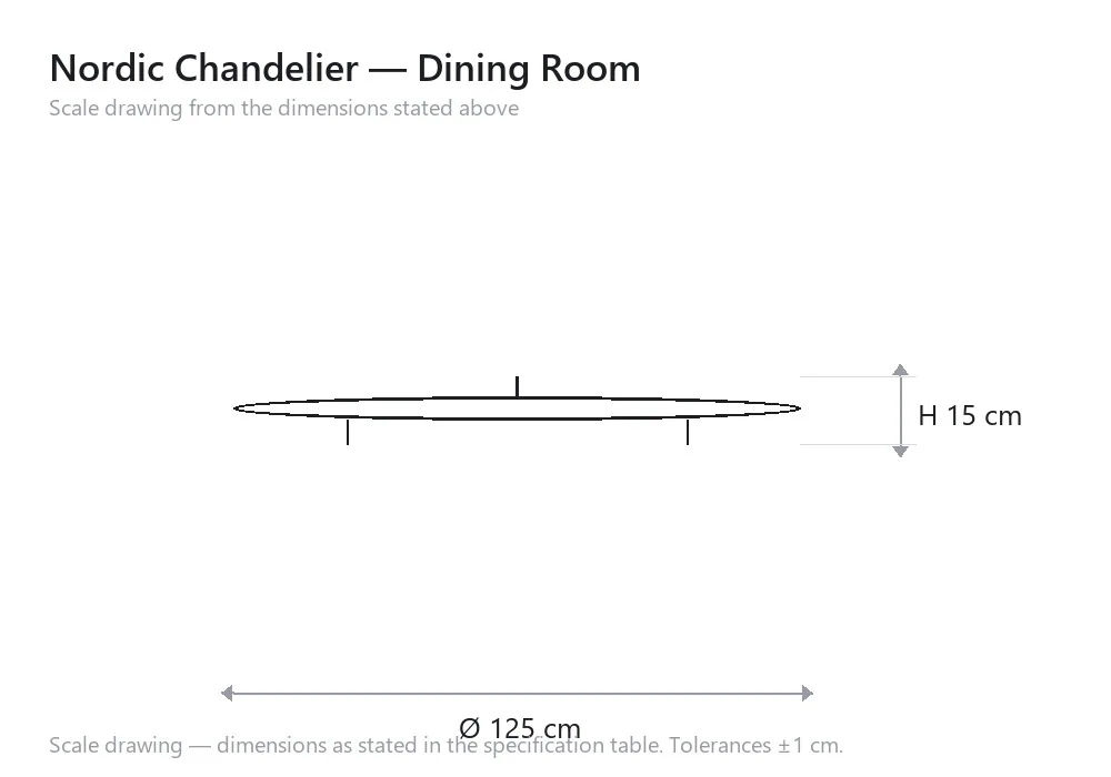 Nordic Chandelier — Dining Room — scale drawing, Ø 125 cm × H 15 cm