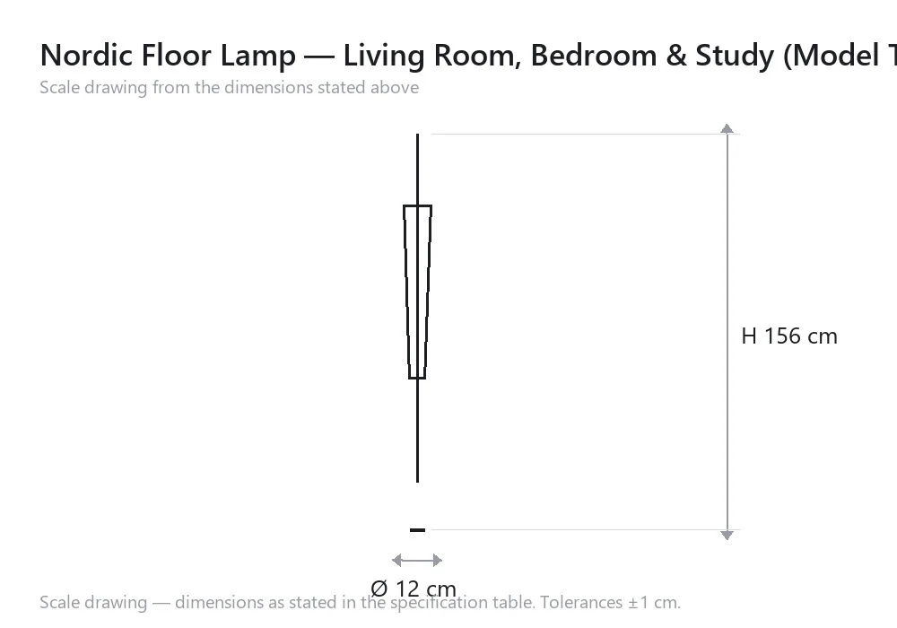 Nordic Floor Lamp — Living Room, Bedroom & Study (Model TM-649372454253) — scale drawing, Ø 12 cm × H 156 cm
