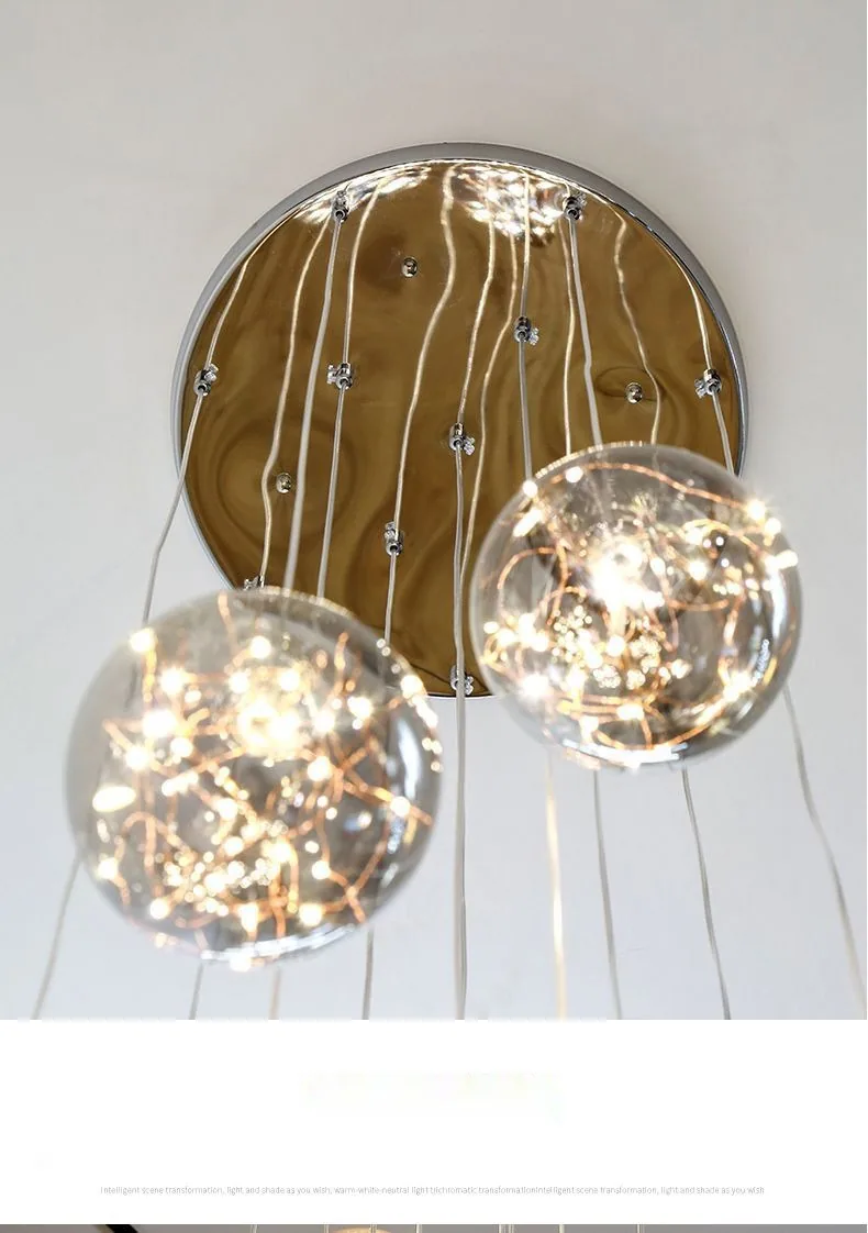 Modern Minimalist Glass Chandelier — Duplex, Villa & Living Room — view 15