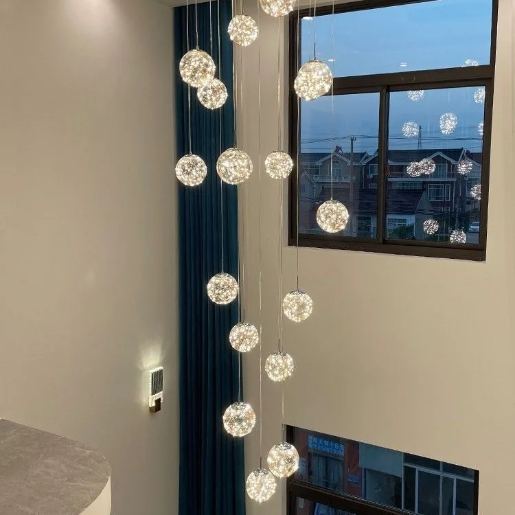 Modern Minimalist Glass Chandelier — Duplex, Villa & Living Room — view 2