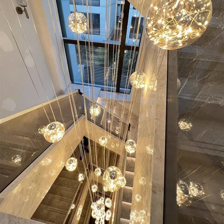 Modern Minimalist Glass Chandelier — Duplex, Villa & Living Room — view 3