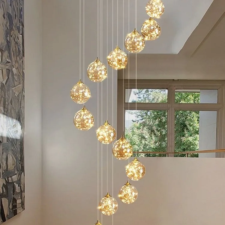 Modern Minimalist Glass Chandelier — Duplex, Villa & Living Room — view 4