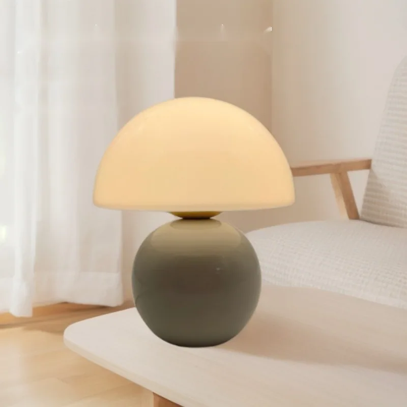 Nordic Cream Ceramic Mushroom Table Lamp — Bedside & Desk — view 10