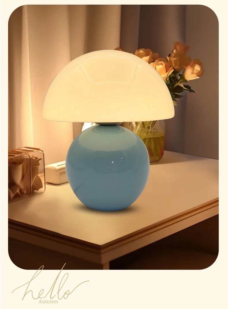 Nordic Cream Ceramic Mushroom Table Lamp — Bedside & Desk — view 14