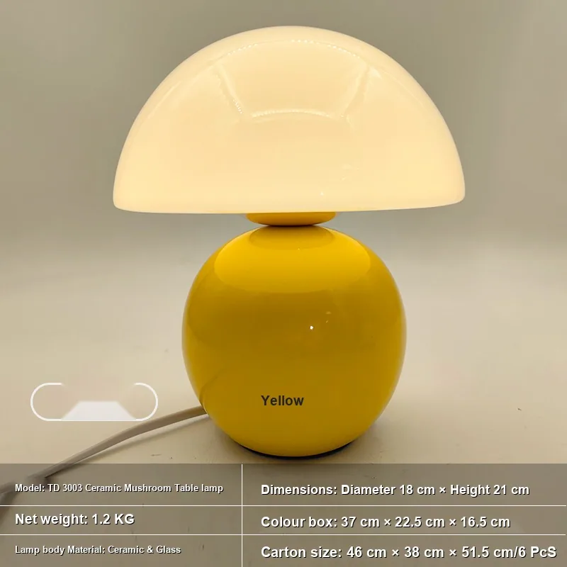 Nordic Cream Ceramic Mushroom Table Lamp — Bedside & Desk — view 8