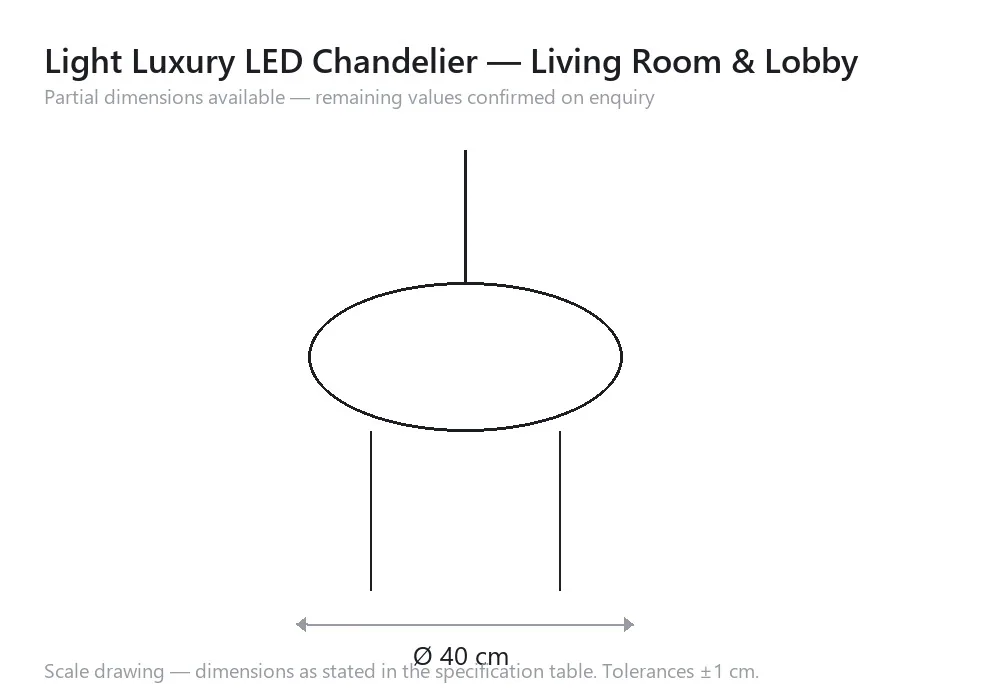 Light Luxury LED Chandelier — Living Room & Lobby — 尺寸图，Ø 40 cm