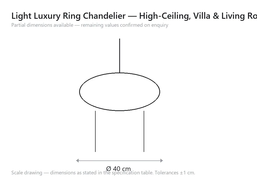 Light Luxury Ring Chandelier — High-Ceiling, Villa & Living Room — 尺寸图，Ø 40 cm