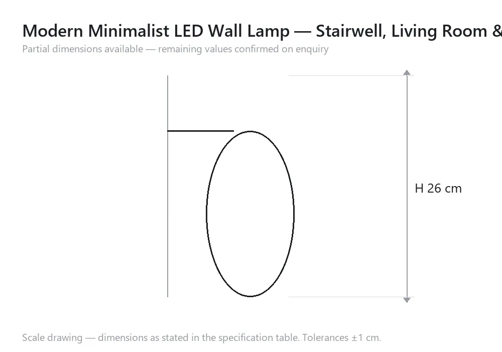 Modern Minimalist LED Wall Lamp — Stairwell, Living Room & Bedroom — scale drawing, H 26 cm