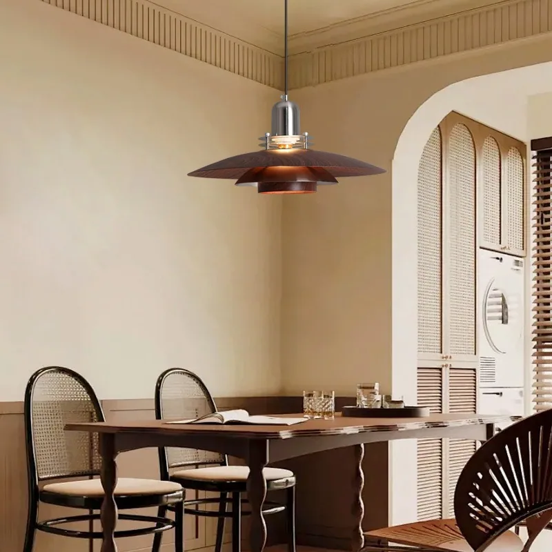 Chinese Walnut Cord-Hung Chandelier — Dining Room & Bar Counter — view 2