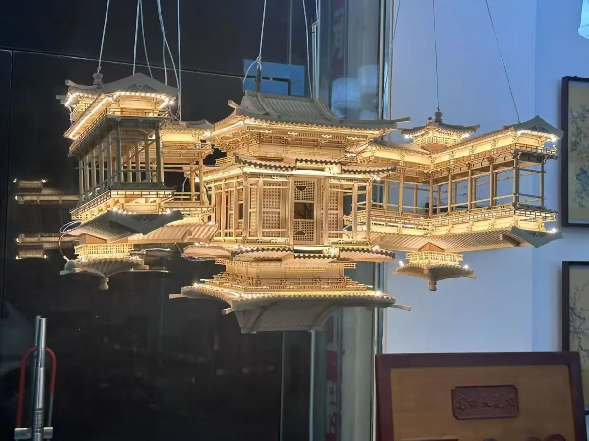 Japanese Bamboo Chandelier — Dining Room — view 10