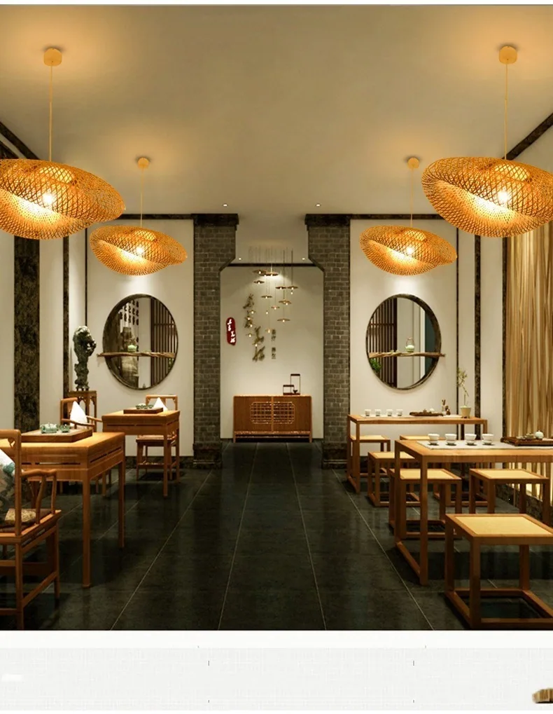 Japanese Bamboo Chandelier — Dining Room — view 13