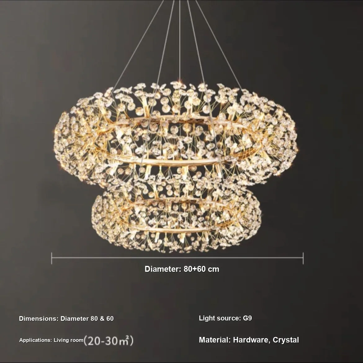 Light Luxury Crystal Round Chandelier — Duplex, Living Room & Dining Room — view 6
