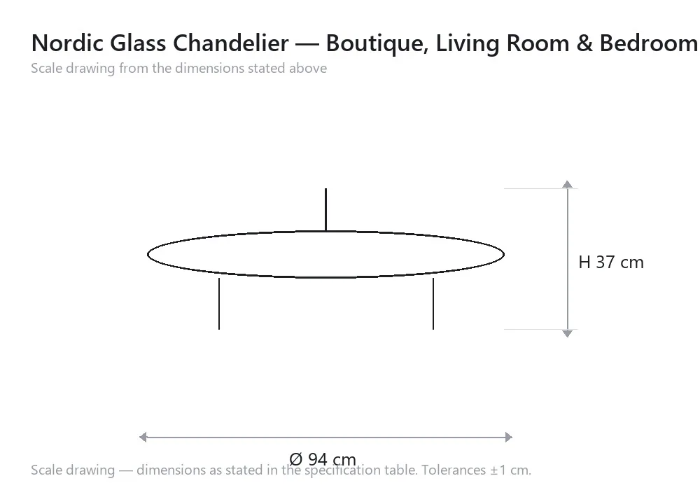 Nordic Glass Chandelier — Boutique, Living Room & Bedroom — scale drawing, Ø 94 cm × H 37 cm