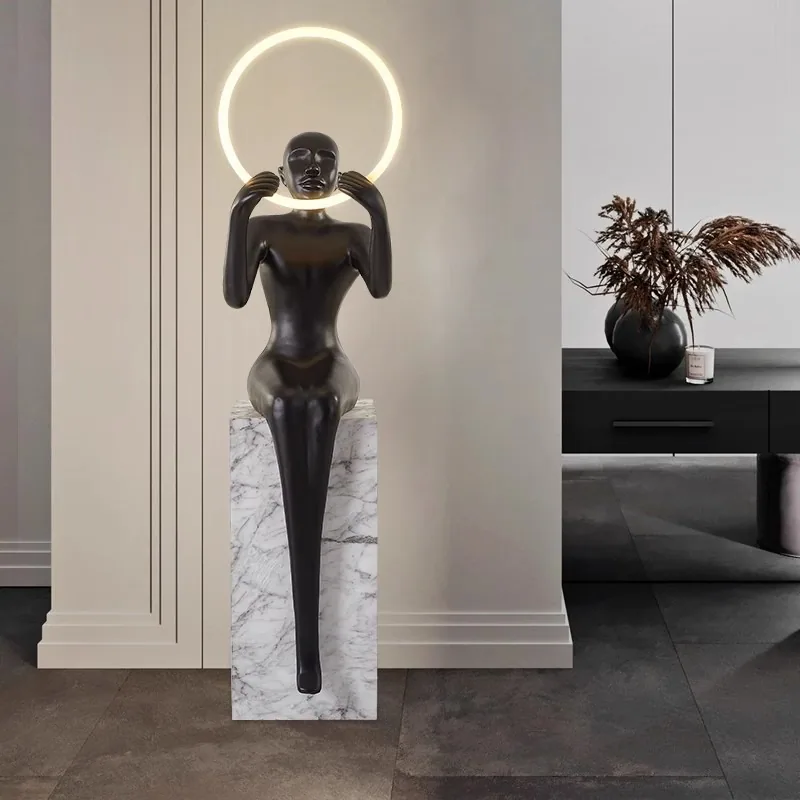 Minimal Abstract Figure Sculpture Floor Lamp — Hotel Corridor — view 4