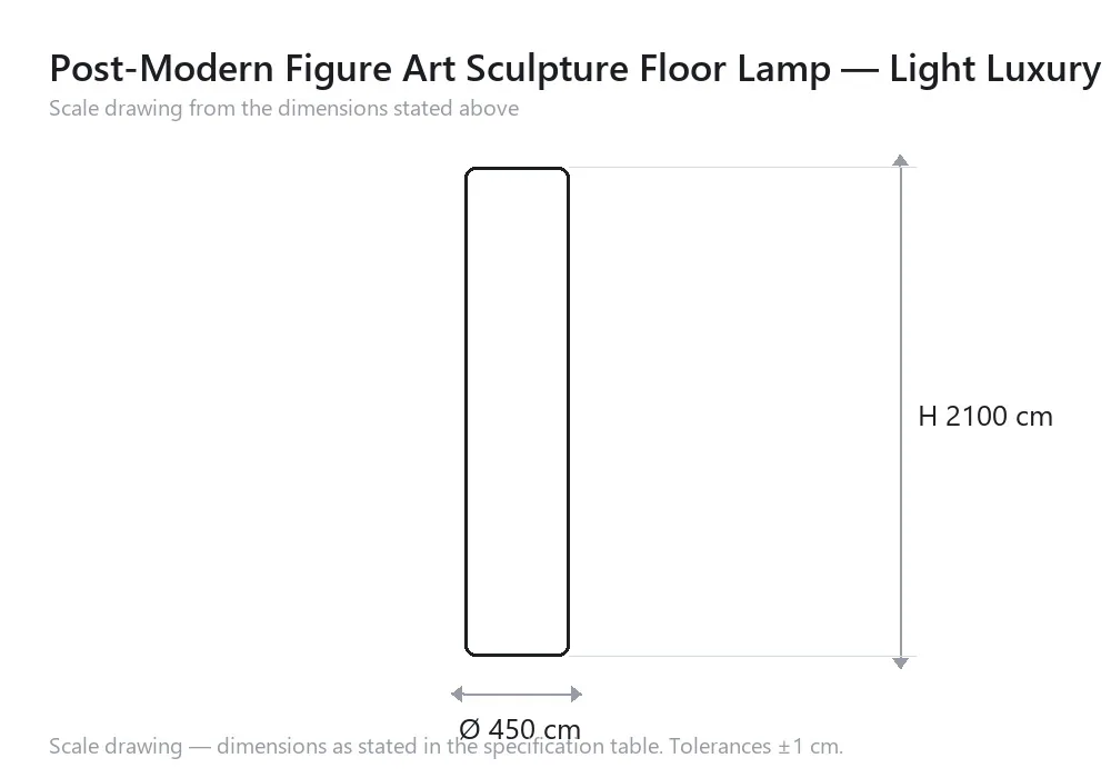 Post-Modern Figure Art Sculpture Floor Lamp — Light Luxury Series — 尺寸图，Ø 450 cm × H 2100 cm
