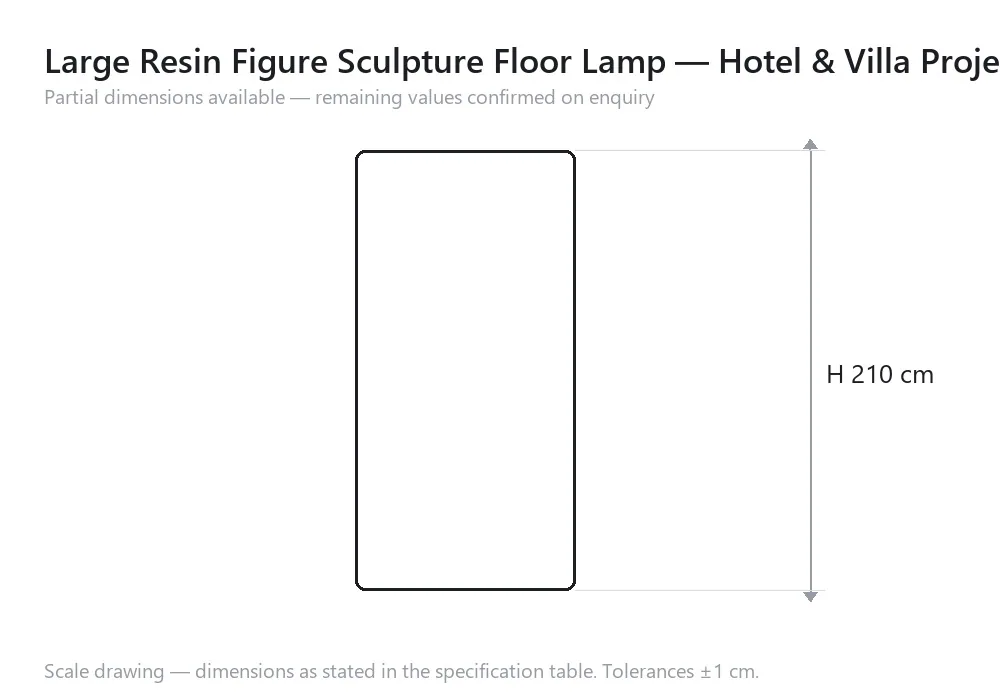 Large Resin Figure Sculpture Floor Lamp — Hotel & Villa Project — 尺寸图，H 210 cm