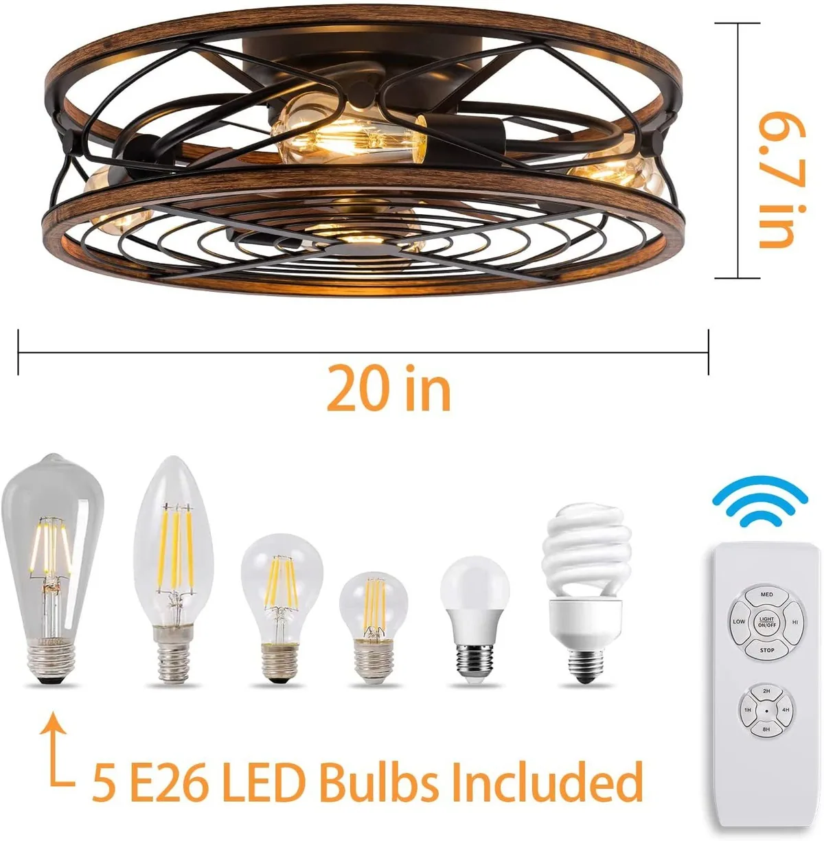 American Variable-Frequency Remote-Controlled Ceiling Fan Light — Living Room, Bedroom & Dining Room — view 9