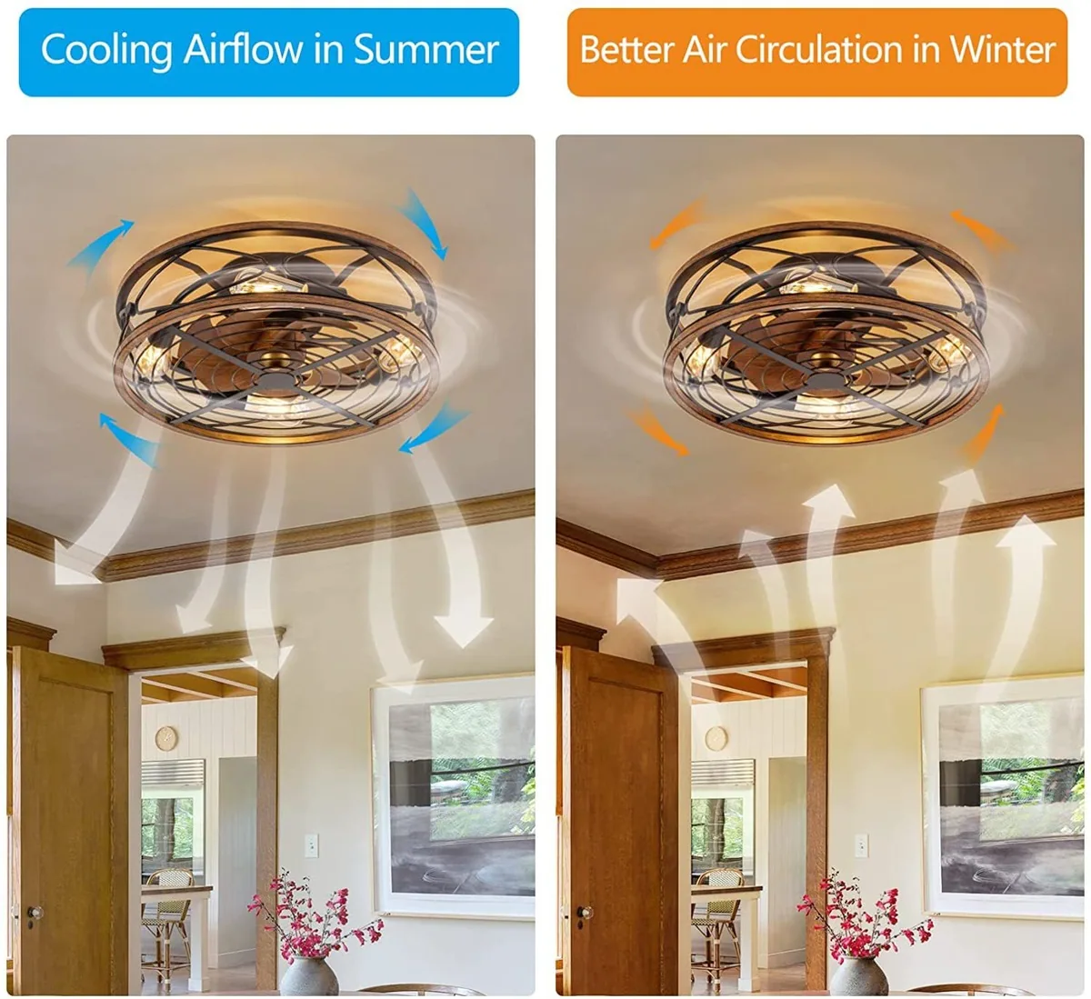 American Variable-Frequency Remote-Controlled Ceiling Fan Light — Living Room, Bedroom & Dining Room — view 2