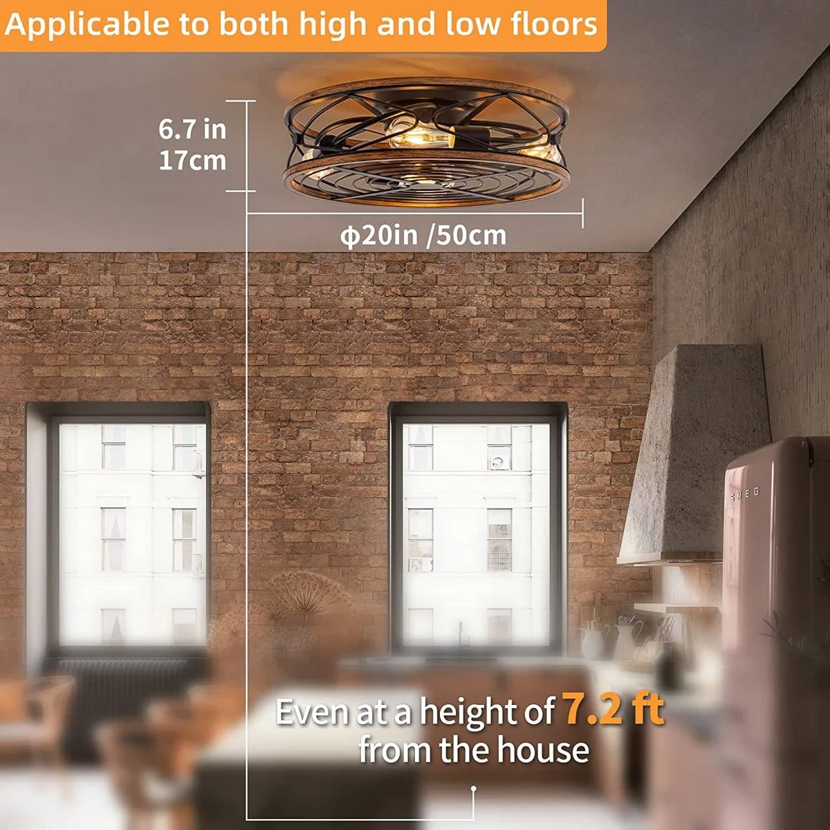American Variable-Frequency Remote-Controlled Ceiling Fan Light — Living Room, Bedroom & Dining Room — view 5
