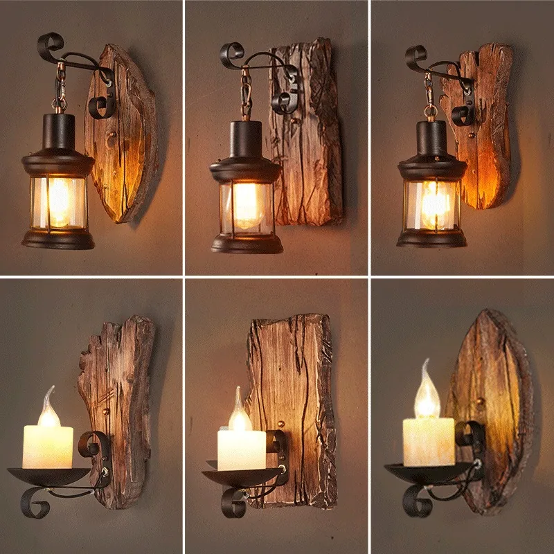 Antique Wood Wall Lamp — Dining Room, Walkway & Indoor — view 1
