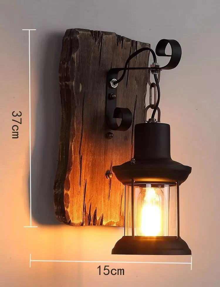 Antique Wood Wall Lamp — Dining Room, Walkway & Indoor — view 6